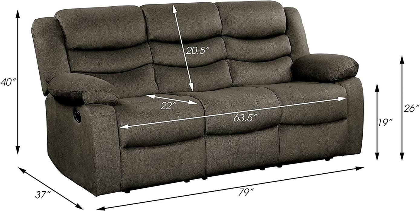 Farren Fabric Manual Double Reclining Sofa, Brown