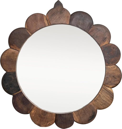 35 Inches round Vintage Reclaimed Wood Framed Scalloped, Natural Wall Mirror