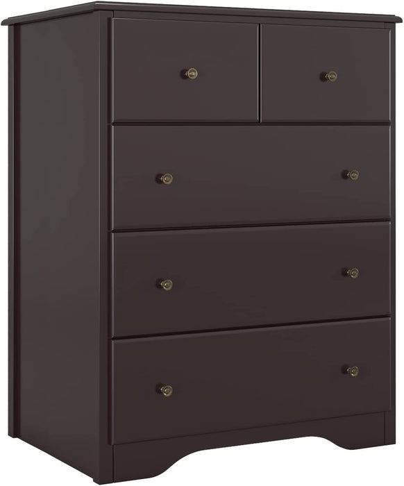 Dark Brown Retro 5-Drawer Wooden Dresser