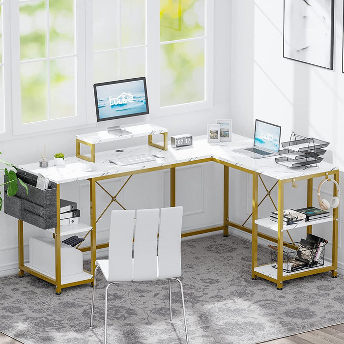 95″ Reversible L-Shaped Desk with Storage and Accessories