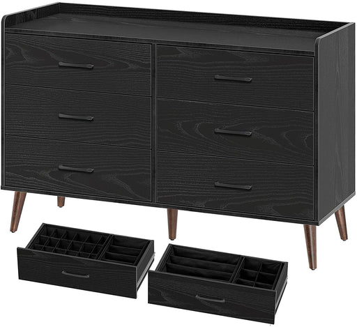 6-Drawer Storage Dresser with Dividers, Modern Black