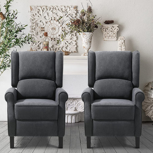 Charcoal Tufted Wingback Recliner Chairs with Heat & Massage