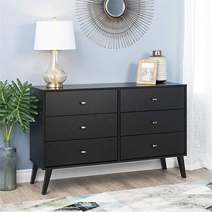 Mid-Century Black 6 Drawer Bedroom Dresser