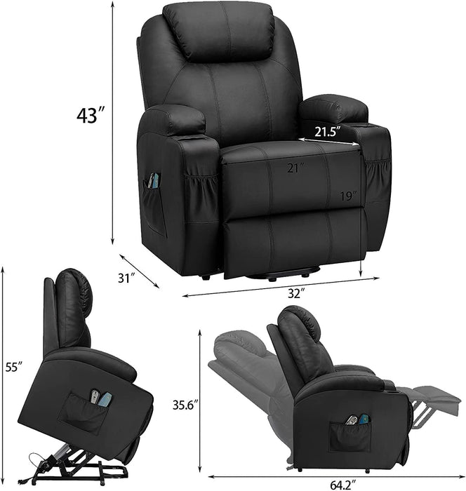 Light Black Power Lift Recliner with Heat & Massage