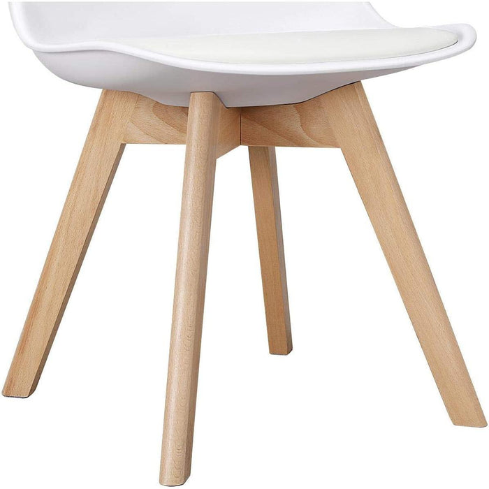 Set of 4 White DSW Accent Shell Chairs, Beech Wood Legs, Mid Century Modern Eiffel Inspired, PU Upholstered