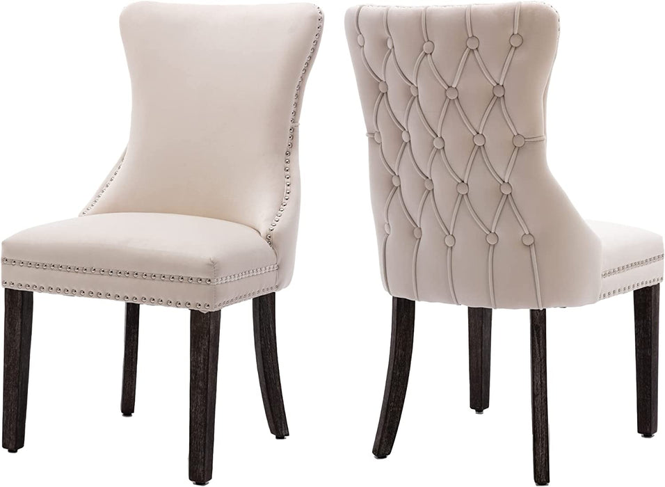 Wingback Velvet Dining Chairs Set of 2, Tufted, Nailhead Trim, Gray