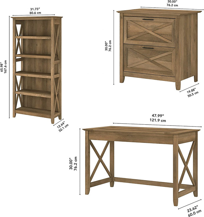 Key West Writing Desk with File Cabinet, 5 Shelf Bookcase