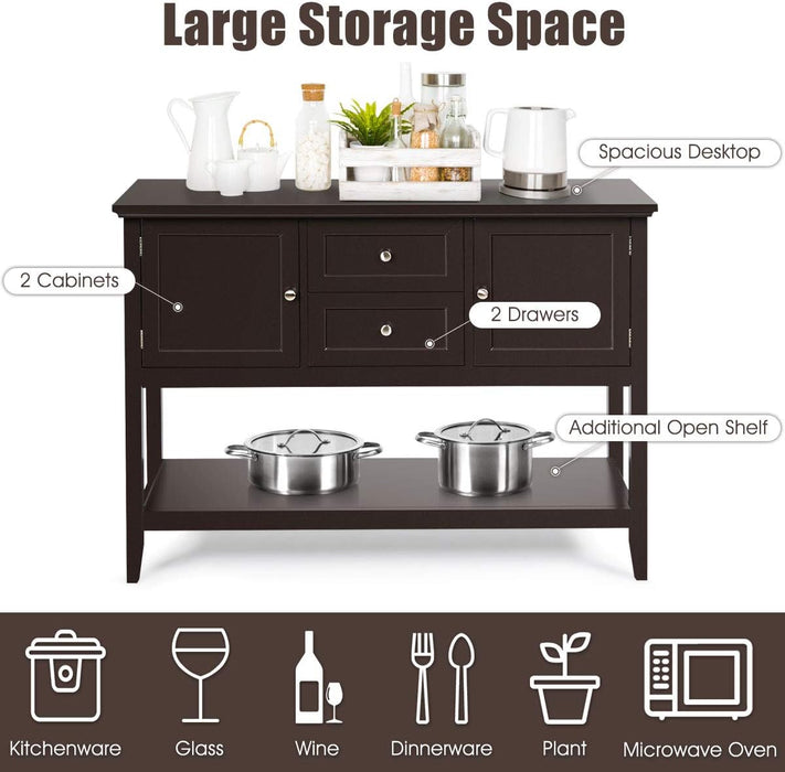 Coffee Brown Wood Buffet Server with Cabinets