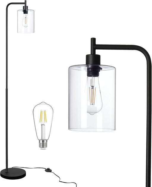 Industrial LED Floor Lamp with Hanging Glass Shade