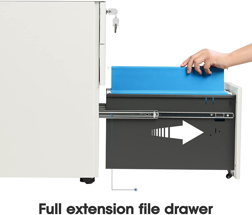 Slim 3-Drawer File Cabinet, White, Legal/Letter Size