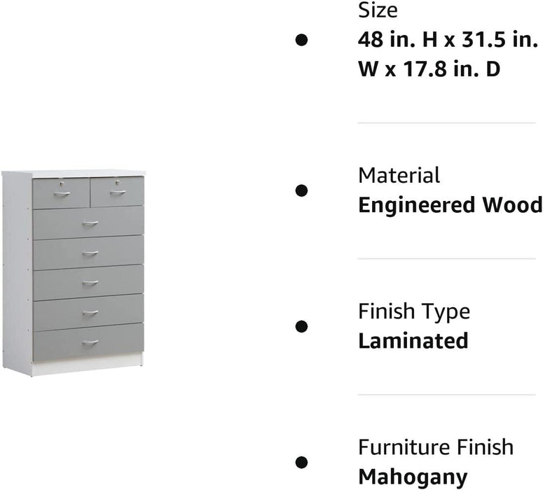 7-Drawer Grey Dresser with Top Locks