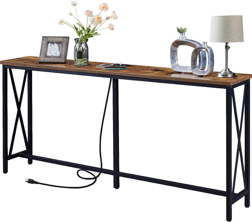 Vintage Brown Console Table with Power Ports