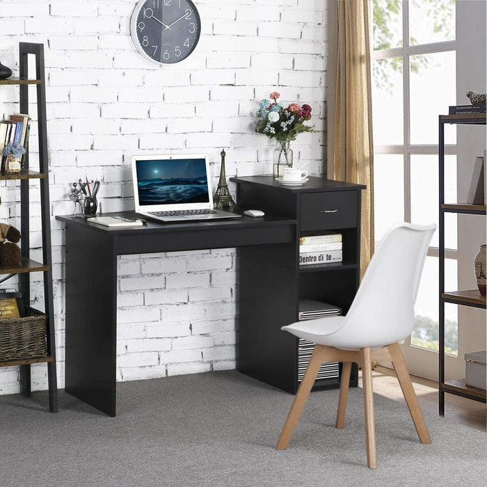 Black Wooden Computer Desk with Storage and Stand