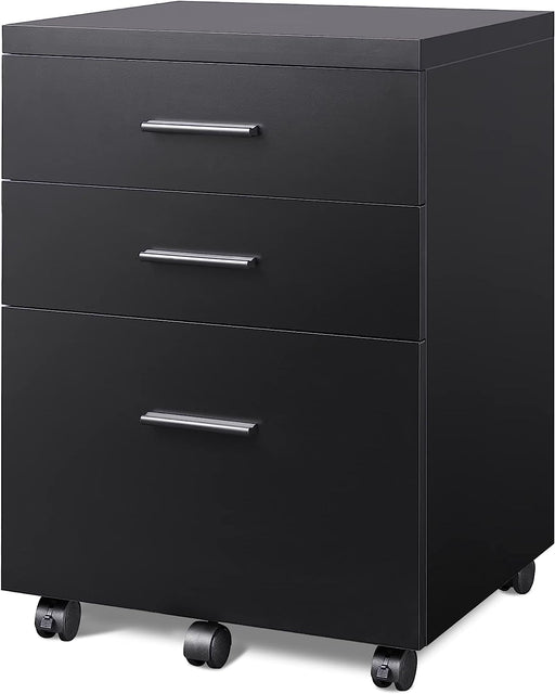 Black Wood File Cabinet with Rolling Stand