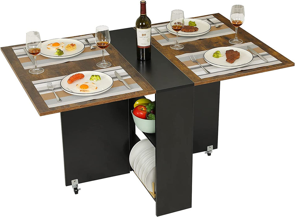 Folding Dining Table with 6 Wheels