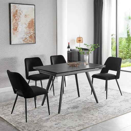 Set of 4 Black Velvet Mid-Century Dining Chairs