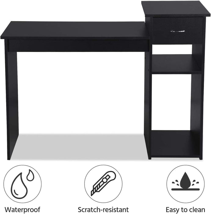 Black Wooden Computer Desk with Storage and Stand