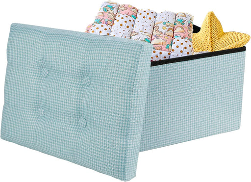 Blue Plaid Ottoman with Lid Storage Chest