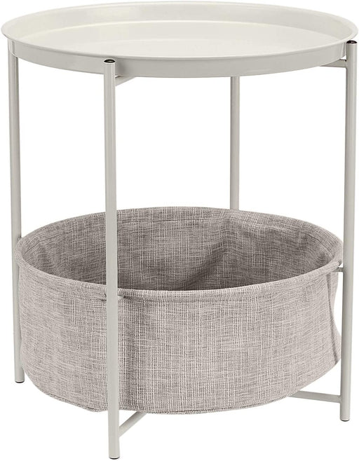 White and Heather Gray round Storage End Table