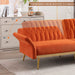 Orange Velvet Convertible Sofa Bed with Metal Legs