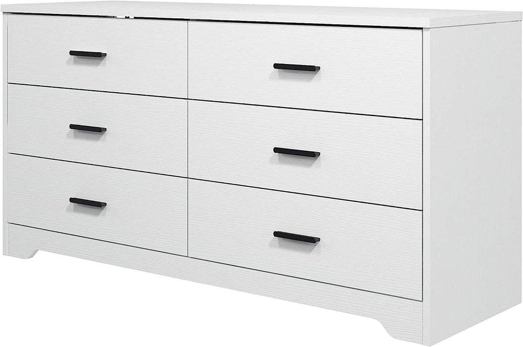 White Wooden 6-Drawer Bedroom Dresser