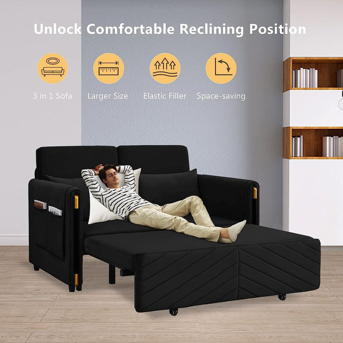 Convertible Velvet Sofa Bed with Storage, Black