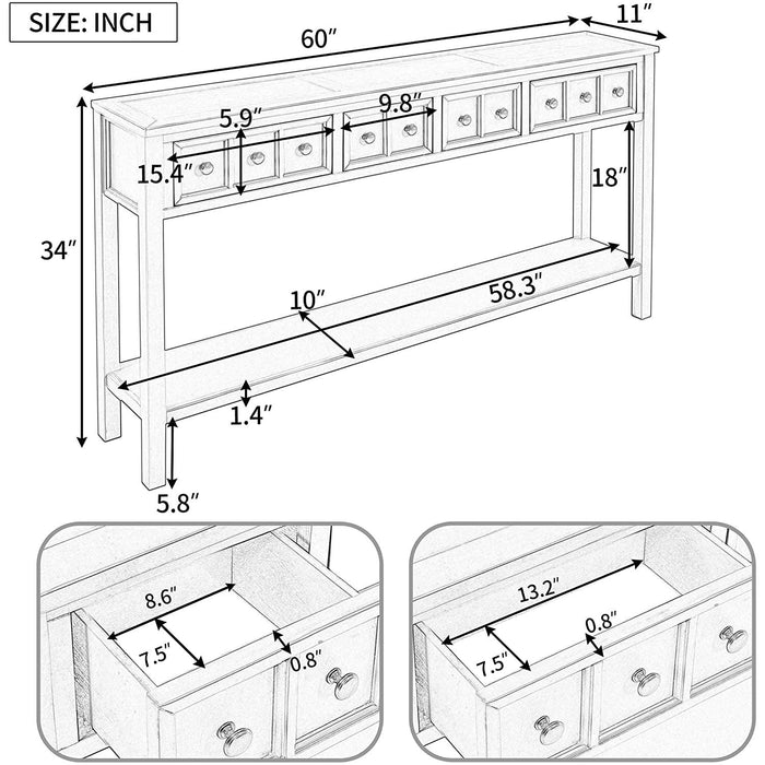 Rustic Console Table with Drawers and Shelf