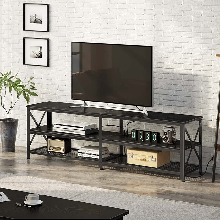 Black TV Stand with LED Lights & Power Outlets