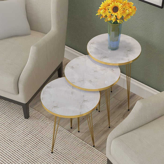 Set of 3 Marble Gold Legs End Table