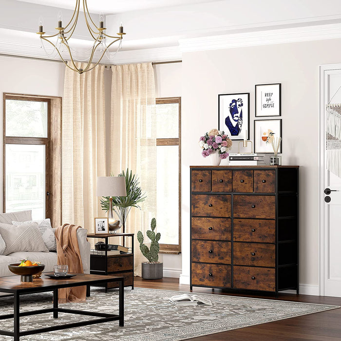 Rustic Brown 12-Drawer Fabric Tall Bedroom Dresser