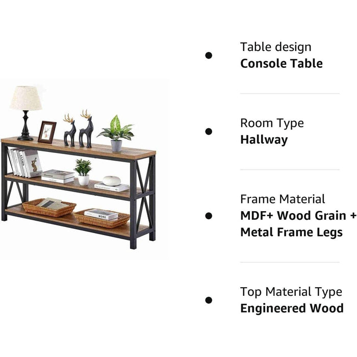 Rustic Wood Console Table with 3 Shelves