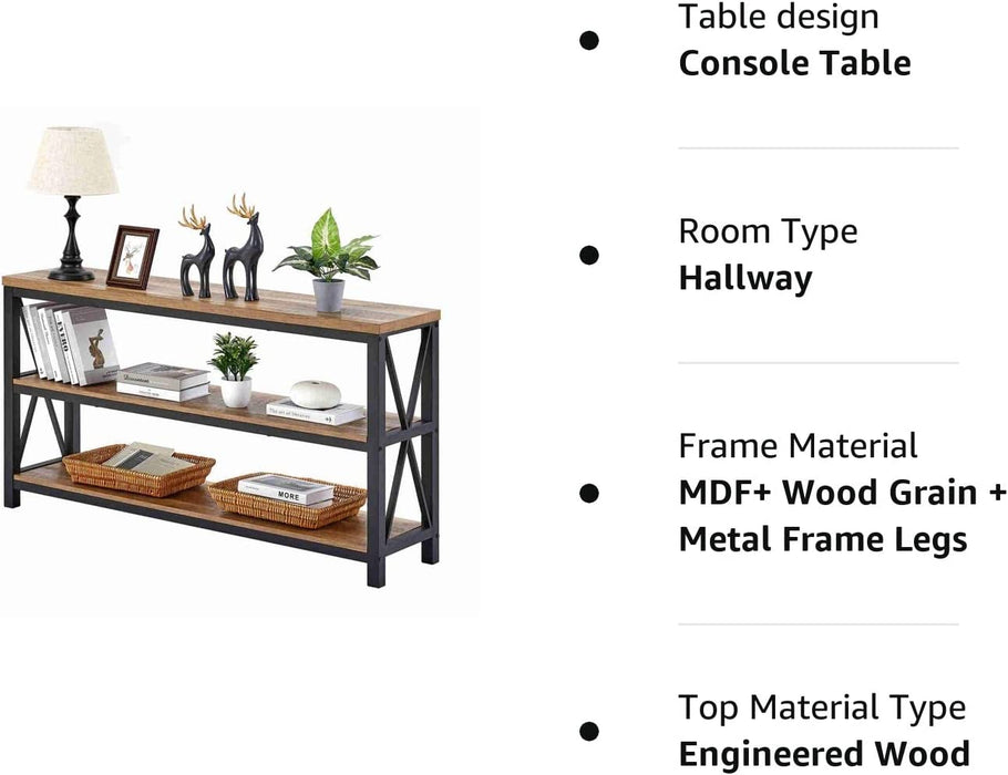 Rustic Wood Console Table with 3 Shelves