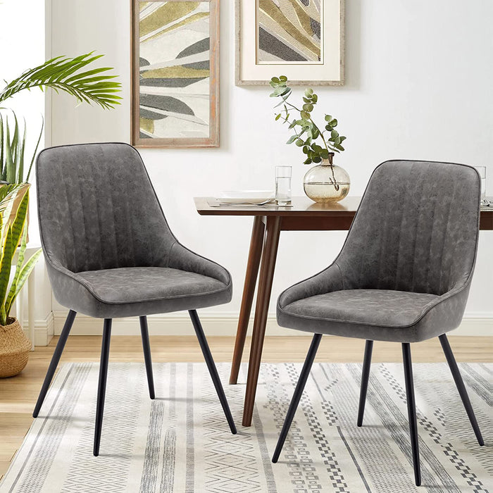 Modern Faux Leather Dining Chairs Set of 2, Armless, Metal Legs