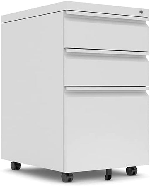 White 3-Drawer Mobile File Cabinet with Lock