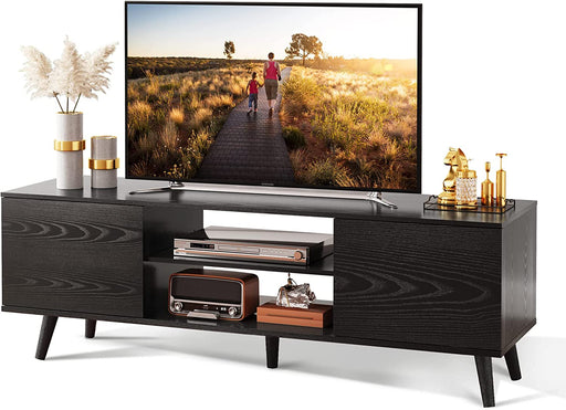 Rustic Black TV Console with Storage Cabinets