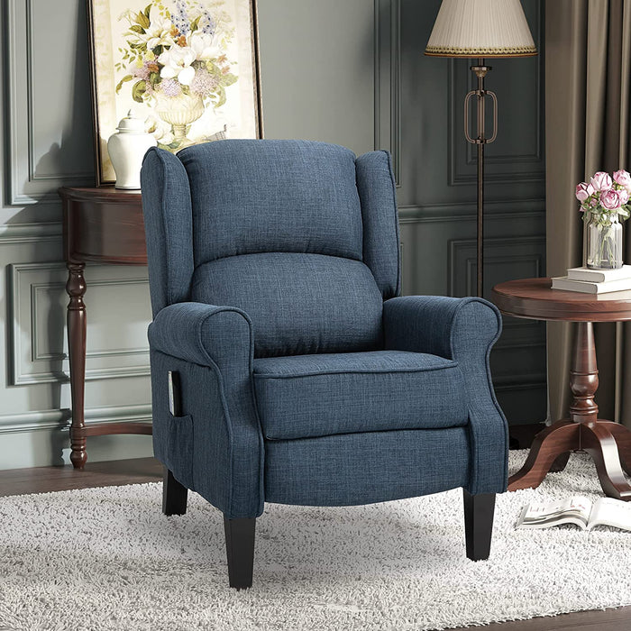 Dark Blue Wingback Recliner with Massage & Heat