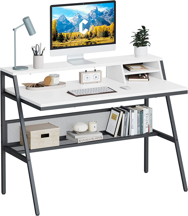 47 Inch White Desk with Storage Shelves