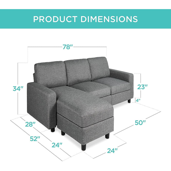Compact Gray Linen Sectional Sofa with Chaise Lounge