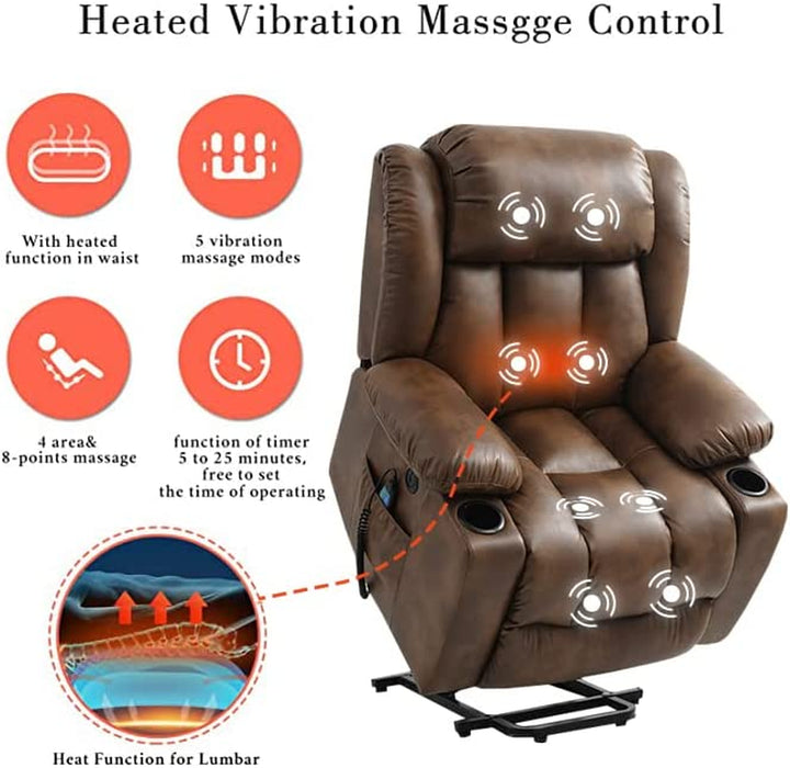 Light Brown Power Lift Recliner with Heat & Massage