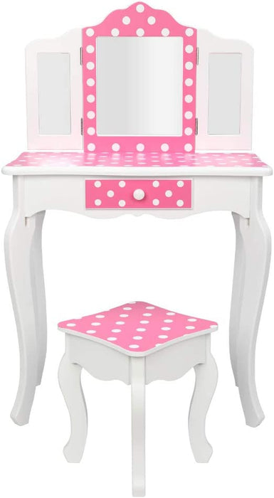 Kids Vanity Table and Chair Set with Mirror