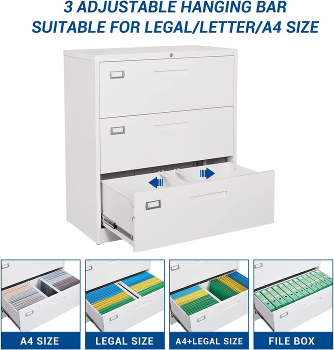 Lockable 3-Drawer Metal File Cabinet for Home Office