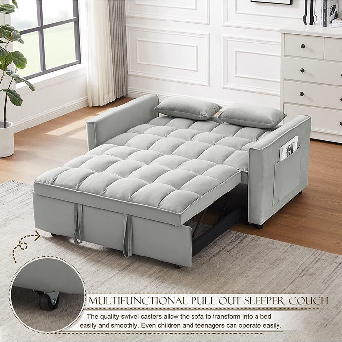 Grey Velvet Sofa Bed with Adjustable Backrests