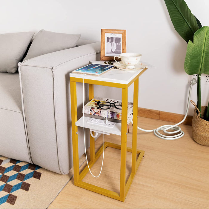 C-Shaped End Table, Small Side Table for Living Room
