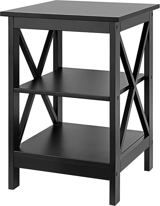 Black 3-Tier End Table with X-Design Shelves