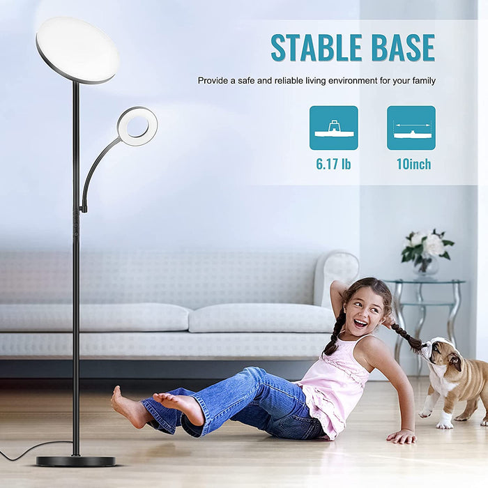 Super Bright LED Torchiere Floor Lamp with Reading Light