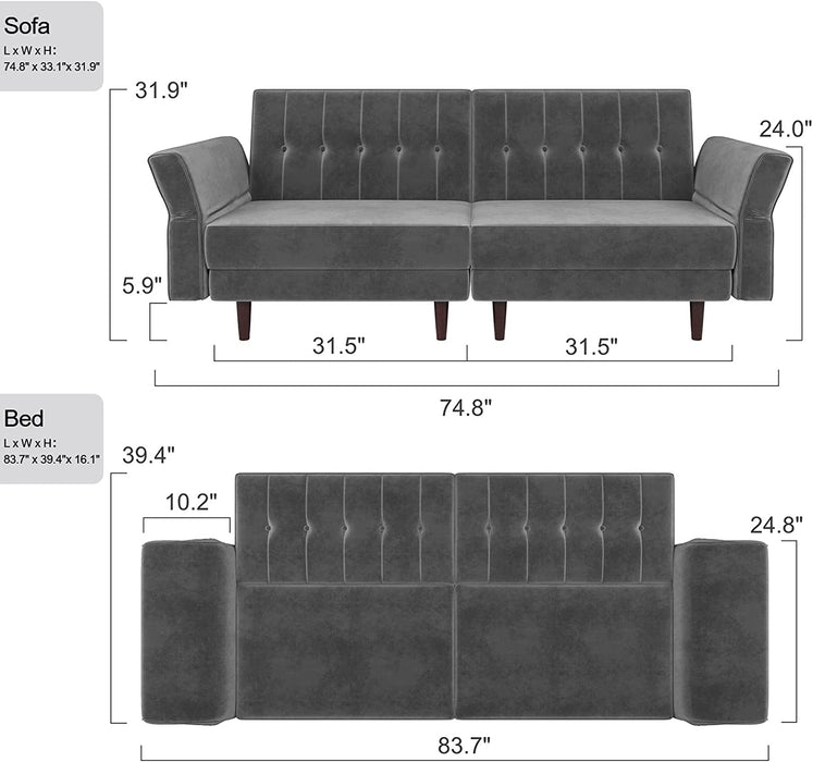 Grey Velvet Memory Foam Sofa Bed