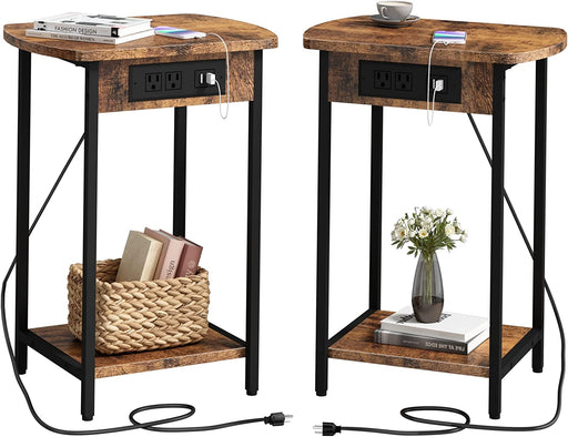 Brown End Tables with Charging Station Set of 2
