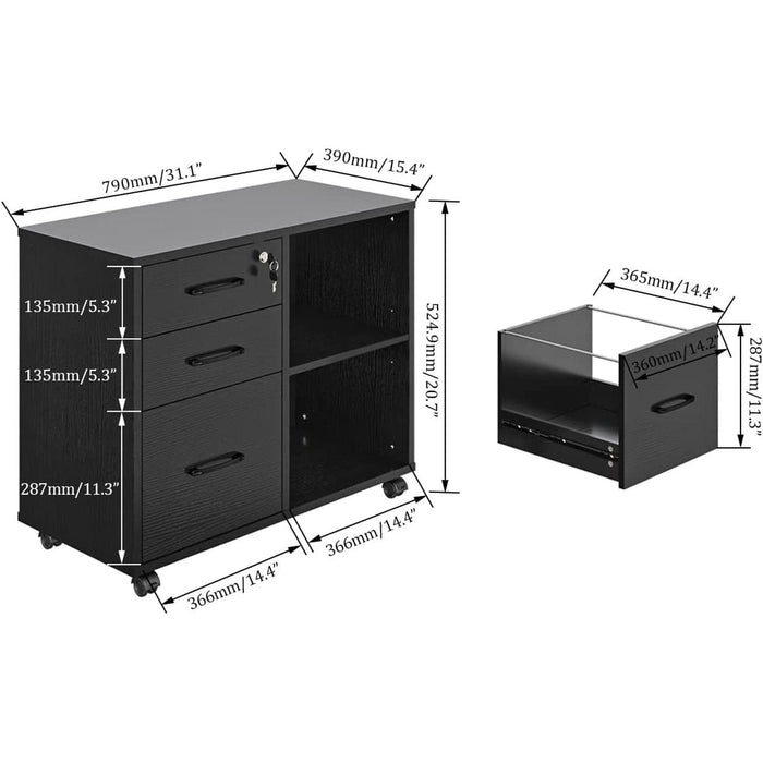 Mobile File Cabinet with Open Storage Shelf