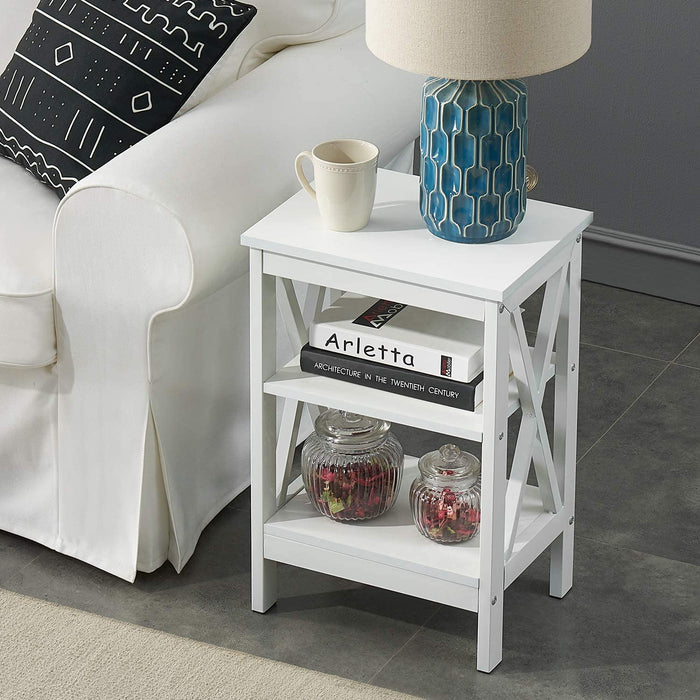 White Nightstands with 3-Layer Storage Shelf, Set of 2