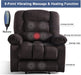 Massage Recliner Chair with Heat and Overstuffed Fabric (Brown)